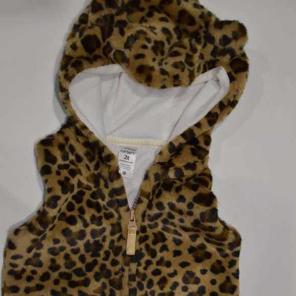 Carter's Other - Carters Vest Girls Size 2T Leopard Animal Print Hooded Fuzzy